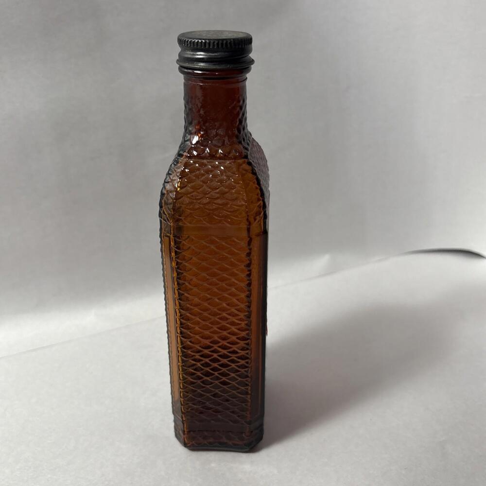 Vintage McKesson Embossed Fish Cod Liver Oil Bottle with Cap, Amber, Label - Picture 4 of 10